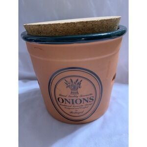 Vintage Terracotta Onion Canister With Dark Green Accent Cork Top Himark